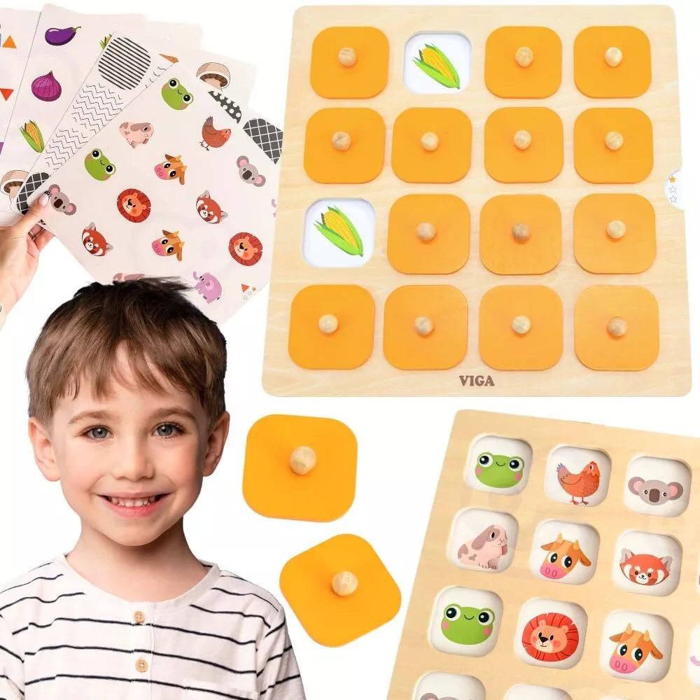 Viga „Memory – Atspėk paveikslėlius“ atminties žaidimas – 10 Montessori kortelių.